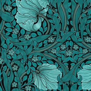 Pimpernel Floral Damask Historic William Morris Vintage Design Turquoise Teal