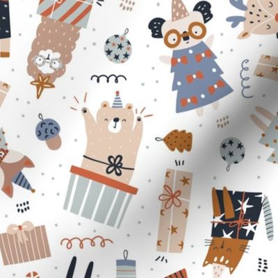 Celebrating cartoon animals Christmas pattern