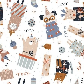 Celebrating cartoon animals Christmas pattern