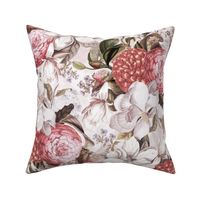 Antique Botanical Magnolias And Camelias Garden, Victorian Home Decor And Wallpaper Chic - double layer - white blush sepia