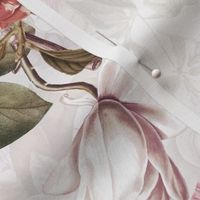 Antique Botanical Magnolias And Camelias Garden, Victorian Home Decor And Wallpaper Chic - double layer - white blush sepia