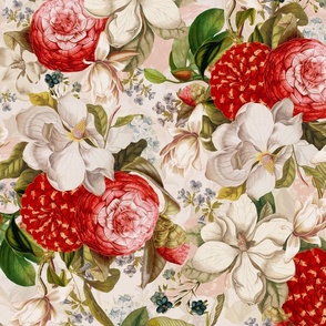 Antique Botanical Magnolias And Camelias Garden, Victorian Home Decor And Wallpaper Chic - double layer - blush