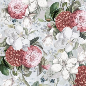 Antique Botanical Magnolias And Camelias Garden, Victorian Home Decor And Wallpaper Chic - double layer - winterday 