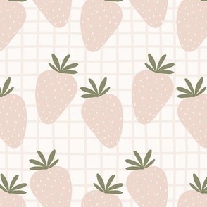 cottage core strawberries on hand drawn checkers