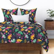 Toucan jungle flora in pink and green navy - large scale