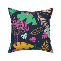 Toucan jungle flora in pink and green navy - large scale