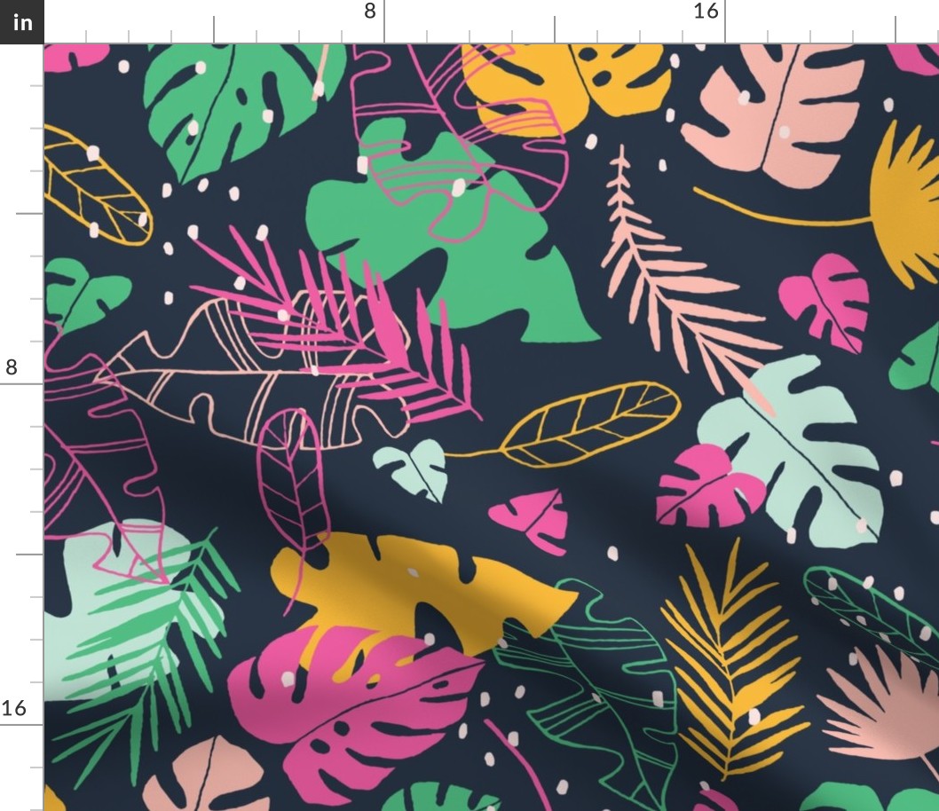 Toucan jungle flora in pink and green navy - large scale