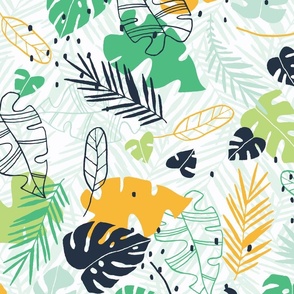 Toucan jungle flora in green white - large scale