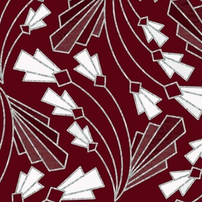 Art Deco Floral Twist - Maroon - Large Scale