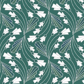 Art Deco Floral Twist - Sea Green - Medium Scale