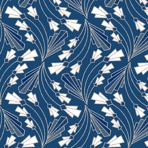 Art Deco Floral Twist - Mid Blue - Medium Scale