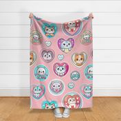 Funny Valentine Cute Cats And Critters Pattern On Pink