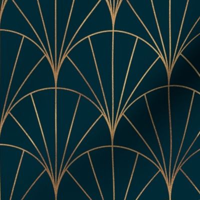 Vintage Art Deco In Copper And Teal, Nostalgic Art Noveau Geometric Line Pattern