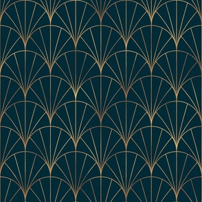 Vintage Art Deco In Copper And Teal, Nostalgic Art Noveau Geometric Line Pattern