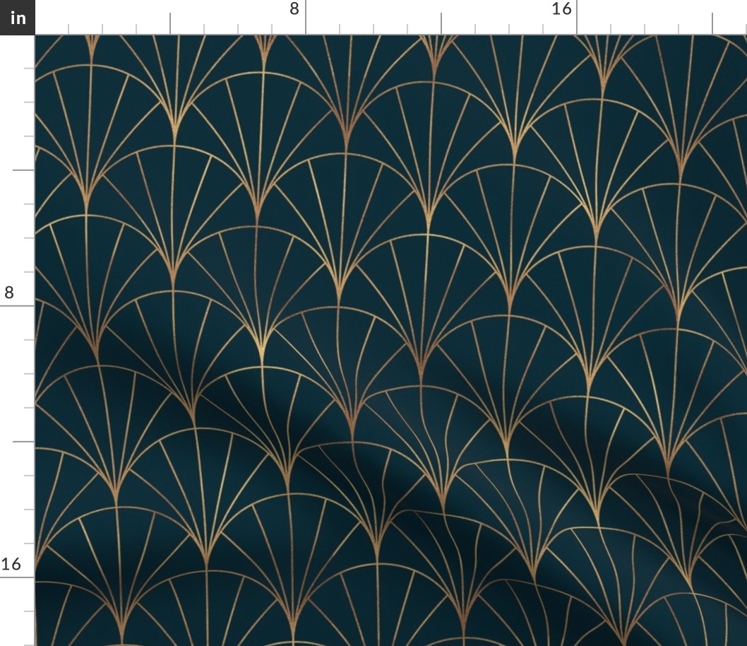 Vintage Art Deco In Copper And Teal, Nostalgic Art Noveau Geometric Line Pattern