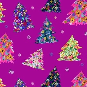 Colorful Holiday Floral Trees // Fuchsia 