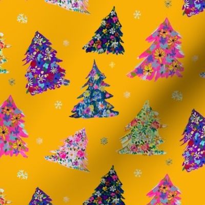 Colorful Holiday Floral Trees // Tangerine 