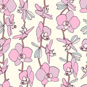 Hand-drawn pink orchids