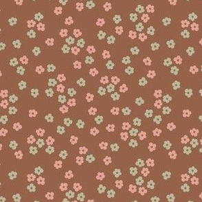 Retro ditsy flowers in pink, green and rust ( small scale ).