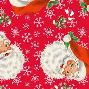 Retro Santa And Snowflakes Red