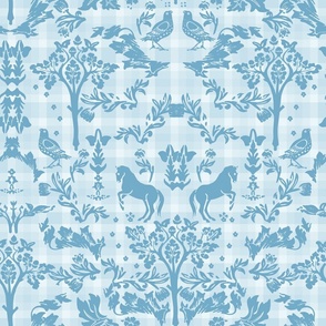 Morris Inspired Countryside Equestrian Blue Gingham