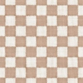 Textured Check - Small Scale - Beige and Sand - Linen Ikat fabric texture Checkers Checkerboard Warm Earth Tones