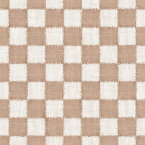 Textured Check - Medium Scale - Beige and Sand - Linen Ikat fabric texture Checkers Checkerboard Warm Earth Tones