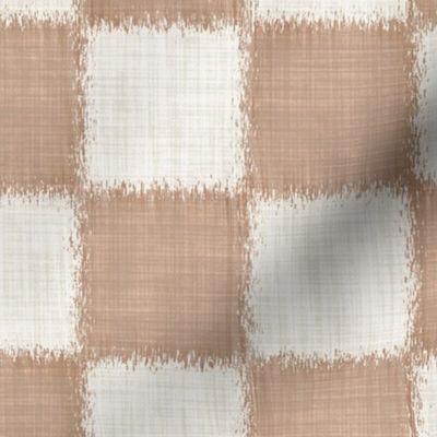 Textured Check - Large Scale - Beige and Sand - Linen Ikat fabric texture Checkers Checkerboard Warm Earth Tones