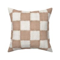 Textured Check - Large Scale - Beige and Sand - Linen Ikat fabric texture Checkers Checkerboard Warm Earth Tones