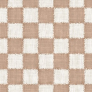 Textured Check - Large Scale - Beige and Sand - Linen Ikat fabric texture Checkers Checkerboard Warm Earth Tones