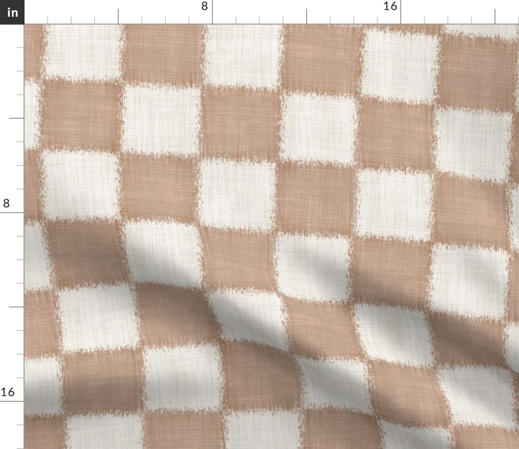 Textured Check - Large Scale - Beige and Sand - Linen Ikat fabric texture Checkers Checkerboard Warm Earth Tones