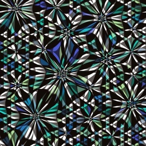 Blue and green geometric flowers