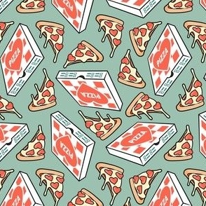 (small scale) Valentine's Day Heart Pizza Party - Pizza box & Pepperoni slice - green - LAD22