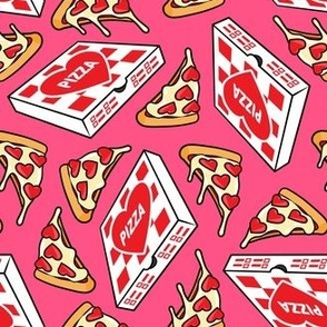 Valentine's Day Heart Pizza Party - Pizza box & Pepperoni slice - dark pink - LAD22