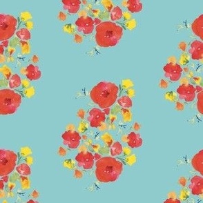 Red Watercolor Floral with Turquoise Background