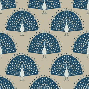 Vintage Geometric peacocks in retro blue and beige 