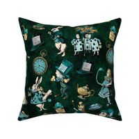 Alice in Wonderland Green and Gold Fabric and Wallpaper Pattern