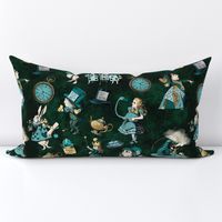 Alice in Wonderland Green and Gold Fabric and Wallpaper Pattern