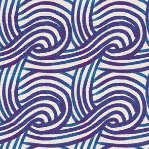Organic Indigo waves on linen background - tie dye blue 