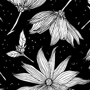  Floral line-art on black - large scale