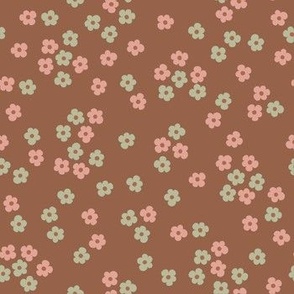 Retro ditsy florals in green and pink ( medium ).