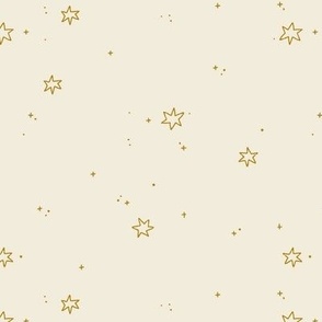  Festive Stars and Sparkles - Gold on Cream | Ditsy Hand-drawn Night Sky with Subtle Texture