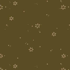  Festive Stars and Sparkles - Pink on Green | Ditsy Hand-drawn Night Sky with Subtle Texture