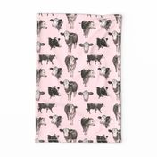 Cows on Pink Tea Towel 