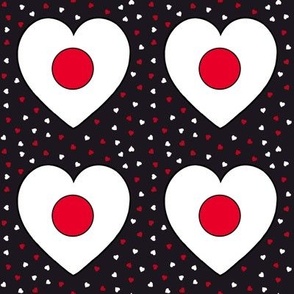 Japanese flag hearts and small hearts on black