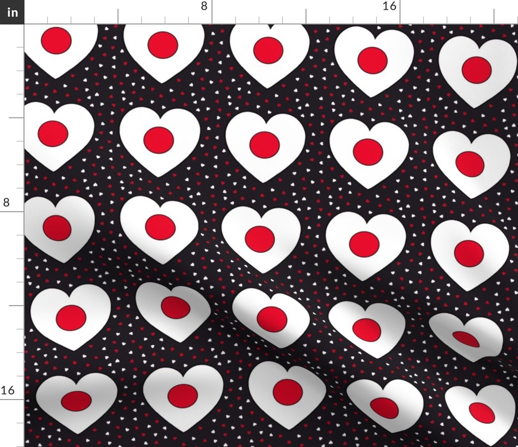 Japanese flag hearts and small hearts on black