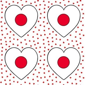 Japanese flag hearts and small hearts on white