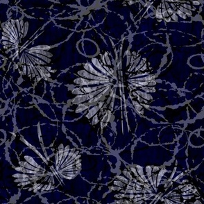Textured Batik Tropical Flowers Large Summer Casual Fun Dark Mix Monochromatic Blue Blender Bright Colors Fresh Black Very Dark Navy Blue 000040 Bold Modern Abstract Geometric Floral