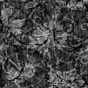 Textured Batik Tropical Flowers Large Summer Casual Fun Dark Mix Monochromatic Black and White Blender Bright Colors Black 000000 White FFFFFF Bold Modern Abstract Geometric Floral