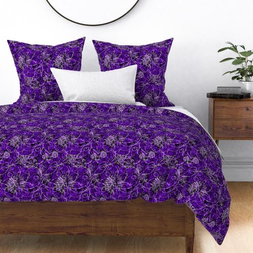 Textured Batik Tropical Flowers Large Summer Casual Fun Dark Mix Monochromatic Purple Blender Bright Colors Bold Violet Purple 8000FF Bold Modern Abstract Geometric Floral